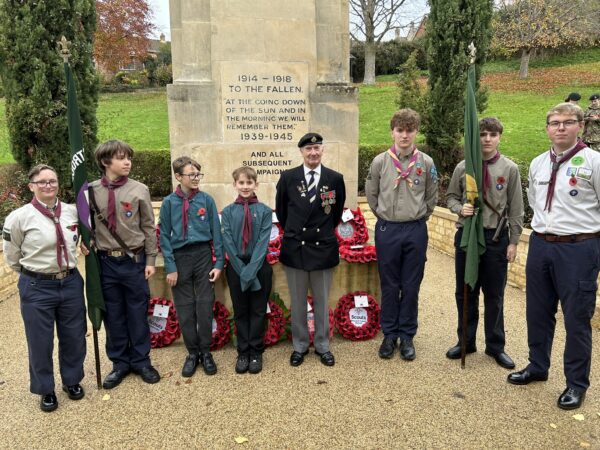Scouts from Stroud Valley Scout Group taking part in a Remembrance Sunday service alongside local cadets