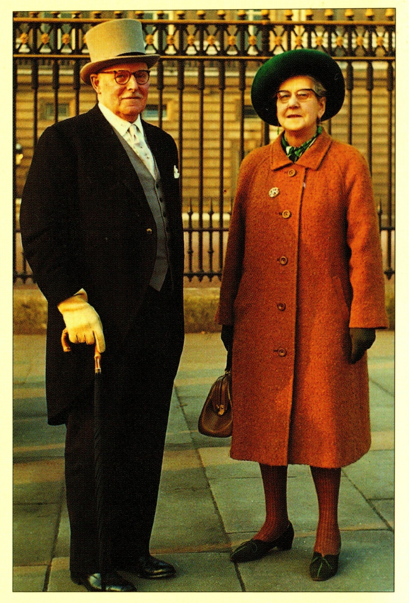 Netlam Bigg and Margaret outside Buckingham Palace